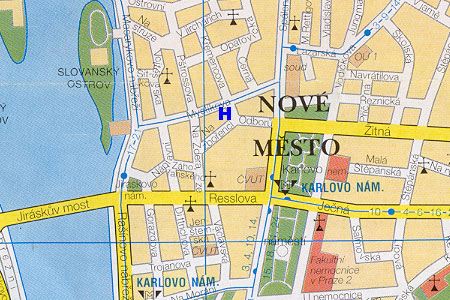 mapa prahy - hostel Bontour