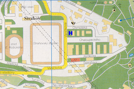 mapa prahy - hostel Strahov